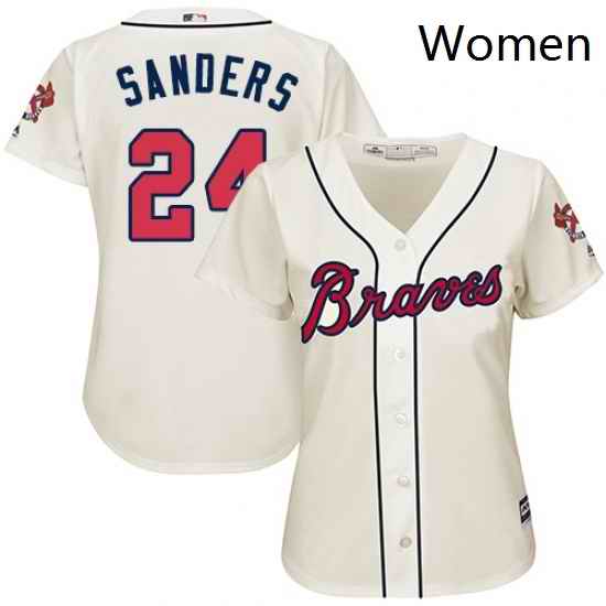 Womens Majestic Atlanta Braves 24 Deion Sanders Authentic Cream Alternate 2 Cool Base MLB Jersey